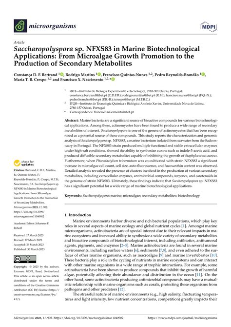 Pdf Saccharopolyspora Sp Nfxs In Marine Biotechnological