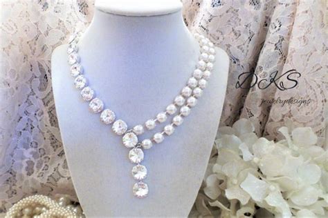 Swarovski Bridal Necklace Crystal Pearls Custom Unique Etsy