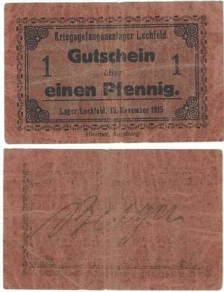 1 Pfennig Lechfeld PoW Camp Alemania 1871 1948 Numista