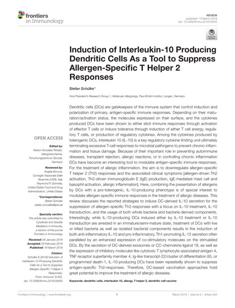 Pdf Induction Of Interleukin 10 Producing Dendritic Cells As A Tool