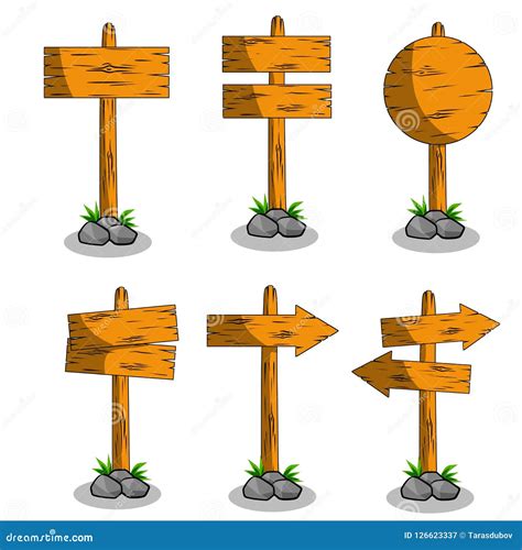 Cartoon Illustration Wooden Road Sign Stock Illustration