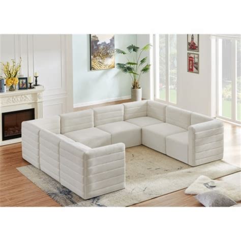 Meridian Furniture Quincy Cream Velvet Modular Sectional Frys