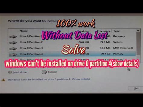 How To Solve Windows Can T Be Installed On Drive 0 Partition 4 Show