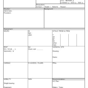 Post Op Pacu Nurse Report Sheet Notebook In Sbar Patient