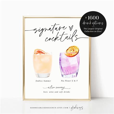 Printable Signature Cocktails Sign Editable Signature Cocktails Template Printable Bar Menu Sign ...