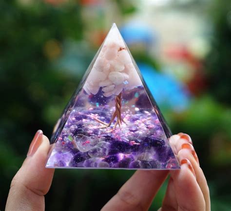 Tree Of Life Orgone Pyramid Pink Opal With Amethyst Quartz Etsy