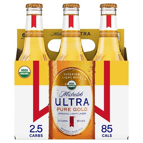 Michelob Ultra Pure Gold Organic Light Lager 6 Pack 12 Fl Oz Bottles