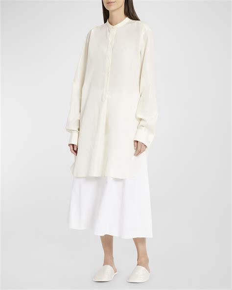 The Row Eden Band Collar Silk Tunic Shirt Neiman Marcus