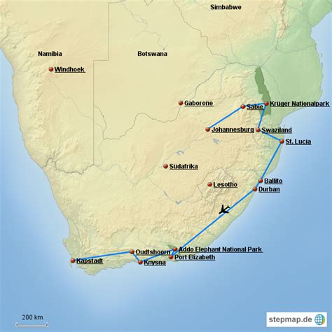 StepMap Rundreise Südafrika Landkarte für Südafrika