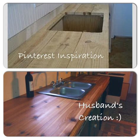 The Kitchen Counter Is Being Built With Wood Planks And Has Been