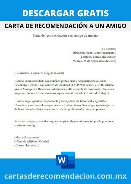 Carta De Recomendacion Personal De Un Amigo Ejemplo Word Cartas De