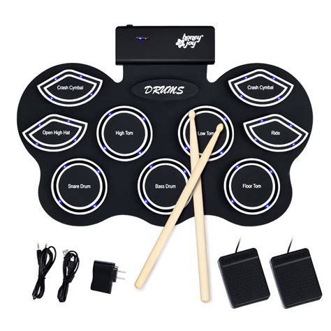 9 Pads Electronic Drum Set w/ LED Lights Headphone Jack Drum Sticks ...