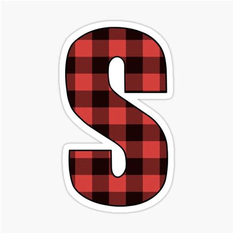 Letter S Monogram Red And Black Buffalo Plaid Check Sticker For Sale