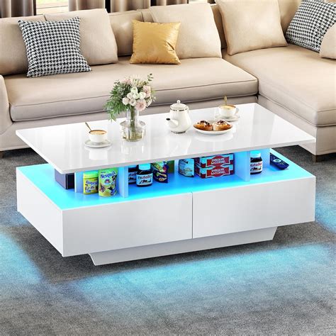 YITAHOME Coffee Table With Storage High Glossy 16 Color Adjustable LED