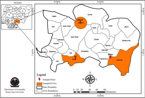 Map of Benue State showing sampled sites. | Download Scientific Diagram