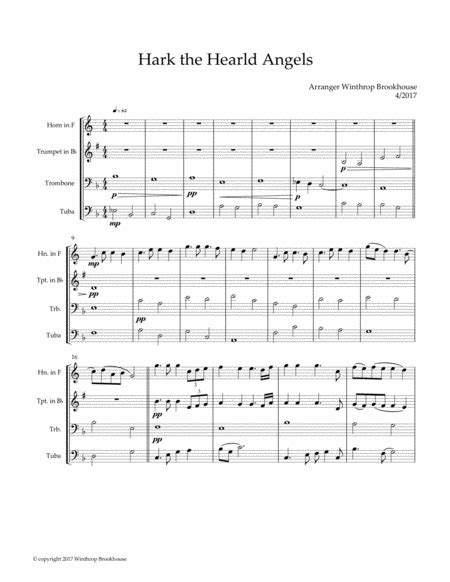 Hark The Herald Angels Sing By Charles Wesley Sheet Music For Brass