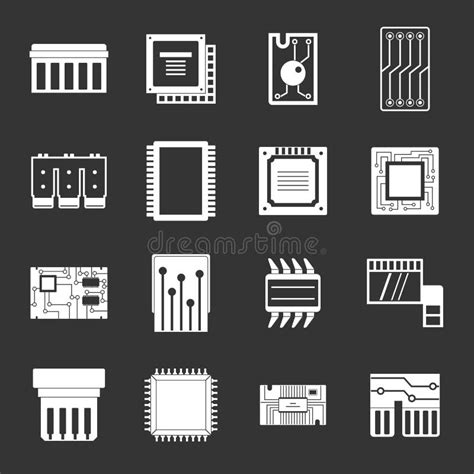 Vector Gris Fijado Iconos De Los Chips De Ordenador Ilustraci N Del