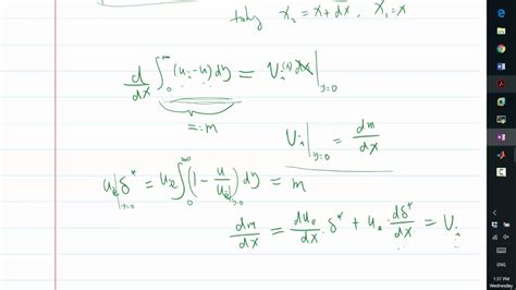 Integral Mass Conservation Equation And Displacement Thickness Youtube