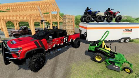 Using U Haul To Move Super Old Truck And Mud ATVs Farming Simulator