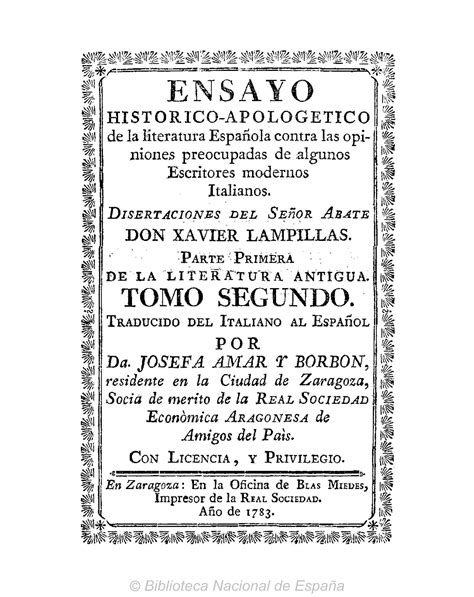 Ensayo Hist Rico Apolog Tico De La Literatura Espa Ola Contra Las