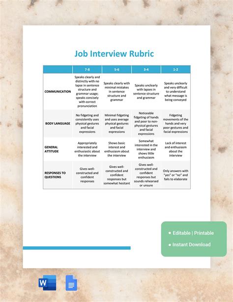 Interview Rubric Template Excel Printable Templates