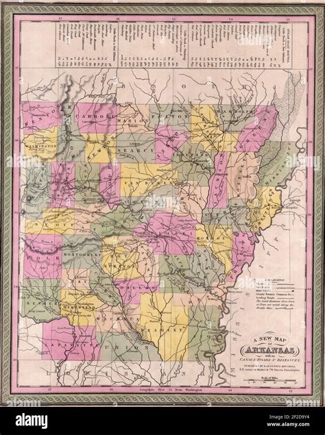 A New Map Of Arkansas With Its Canals Roads And Distances By Samuel Augustus Mitchell 1846 Stock