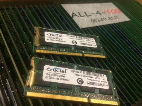 Оперативна Пам ять CRUCIAL DDR3 4GB SO DIMM PC3 8500S 1066mHz Intel AMD