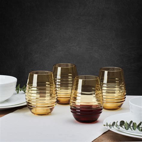 Ciara Amber Set Of 4 Stemless Wine Glasses Mikasa