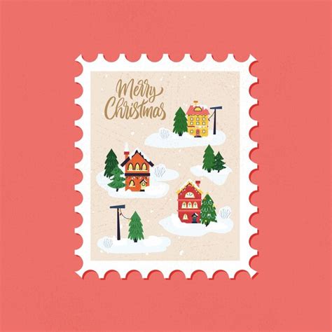 Sello Postal De La Ciudad De La Nieve De Navidad Vector Premium