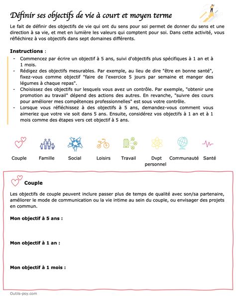 Définir ses objectifs à court et moyen termes dans 8 domaines