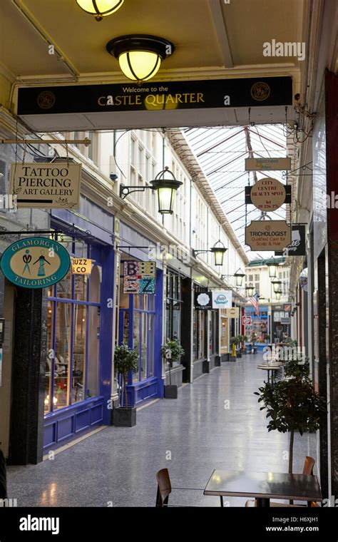 High Street Arcade Shopping Cardiff City Centre Shops Wales Hi Res