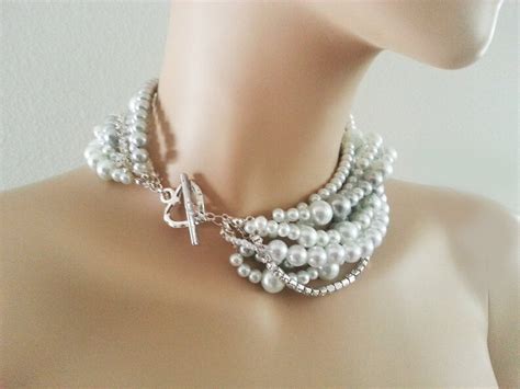 Pearl Statement Necklace Chunky Bridal Necklace Wedding Etsy