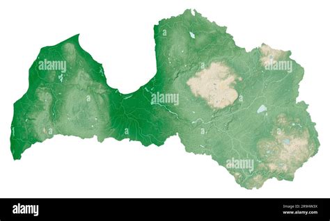 Latvia Highly Detailed 3D Rendering Of Shaded Relief Map With Rivers