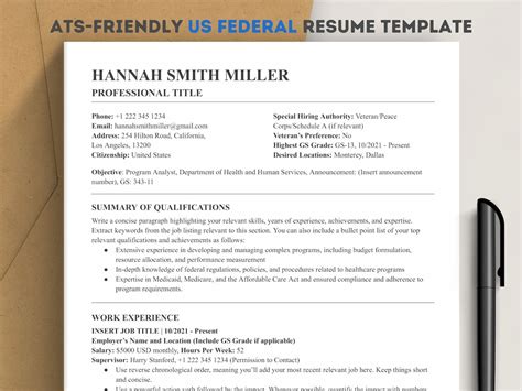 Us Federal Resume Template Word Google Docs Ats Friendly