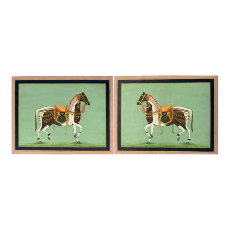 Pair Of Indian Miniature Horse Paintings Set Of 2 Chairish