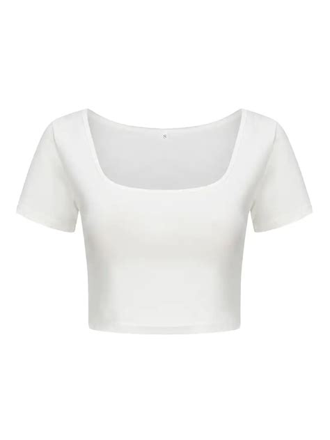 Womens Basic Square Neck Short Sleeve Crop Tee Casual Every Temu