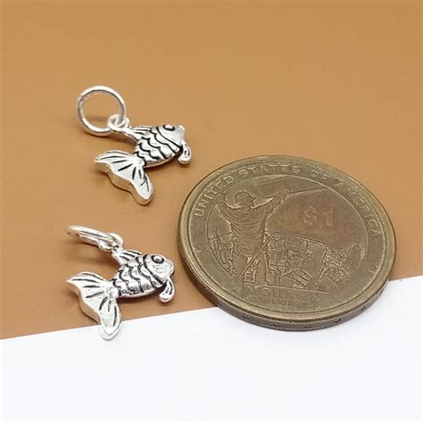 2 Sterling Silver Small Fish Charms 2 Sided 925 Silver Fish Etsy