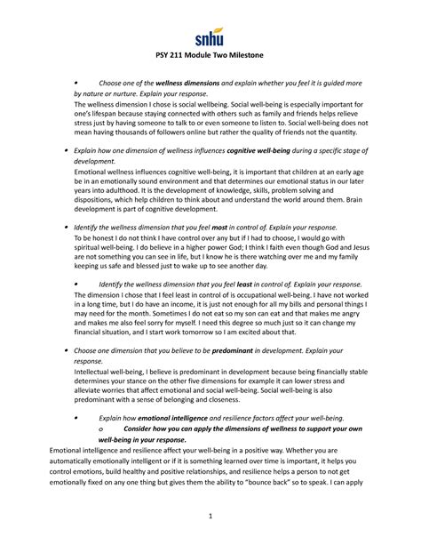 PSY 211 Module Two Milestone Template 1 PSY 211 Module Two