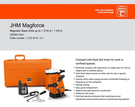 Fein Jhm Magforce Slugger Magnetic Drill 1 58 In Capacity 72725361127