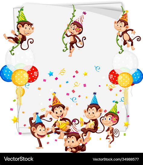 Paper Template With Cute Monkey In Party Theme Vector Image