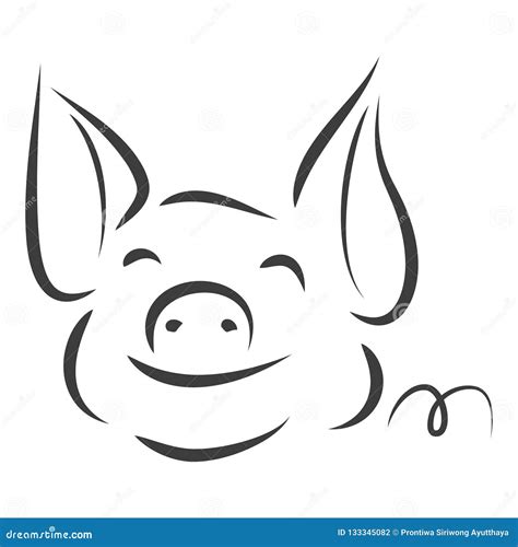 Line Drawing Of A Cute Pig Year Of Pig Linear Style And Hand Drawn