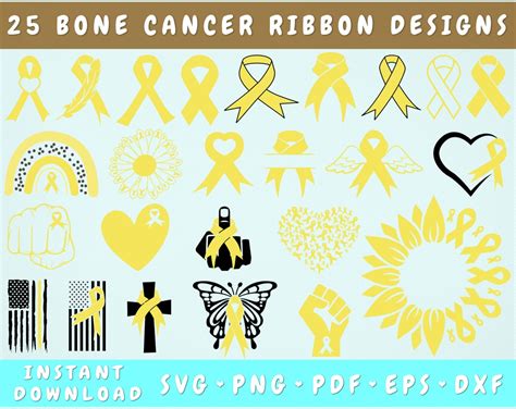 Bone Cancer Ribbon Svg Bundle 25 Designs Bone Cancer Etsy