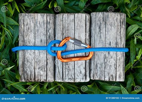 Carabiner With A Climbing Rope Stock Photo Image Of Device Belay