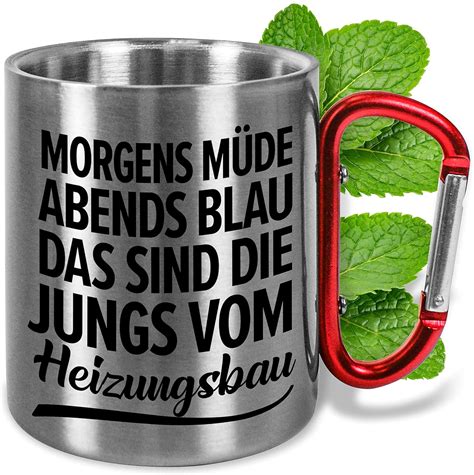 True Statements Lustige Edelstahltasse Mit Karabiner „morgens Müde Abends Blau“ Ca 330ml