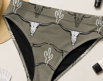 Longhorn Skull Recycled High Waisted Bikini Cactus Western Swimsuit