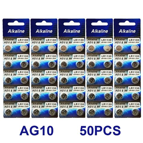 50PCS AG10 G10A SR1130 LR1130 390A D189 LR54 Alkaline Battery Button