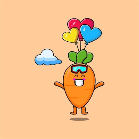 Premium Vector Cute Cartoon Carrot Mascot Is Skydiving With Balloon And Happy Gesture Cute