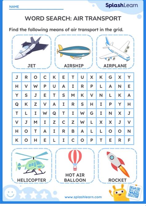 Word Search Air Transport Printable Ela Worksheet