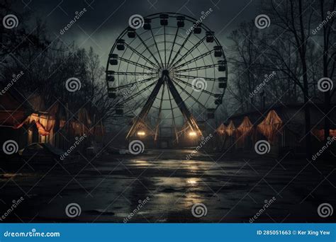 An Abandoned Carnival With Creepy Rides Under The Moonlight Royalty-Free Stock Photography ...