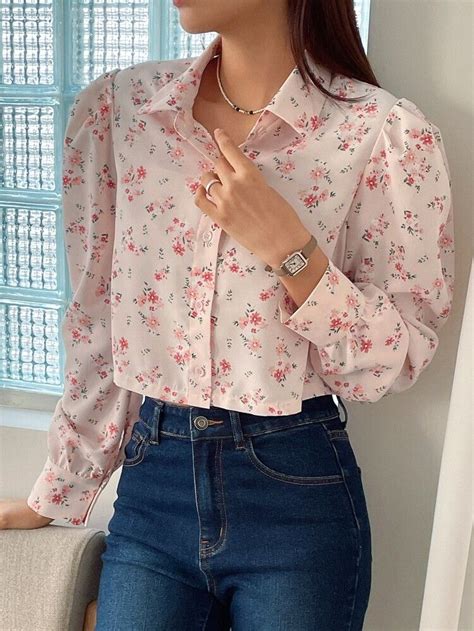 Dazy Ditsy Floral Print Puff Sleeve Shirt Floral Shirt Women Floral